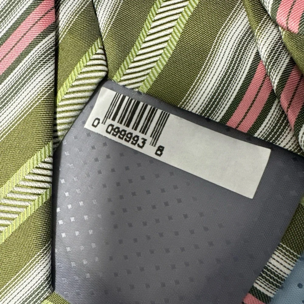 Paco Rabanne Olive Green & Pink Striped Silk Tie A38